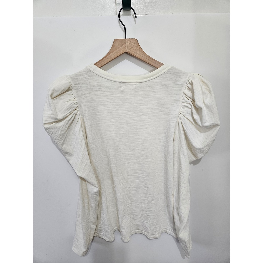 Nation LTD Womens Cream Slub Knit Puff Sleeve Button Shoulder Top Size Medium - Picture 4 of 5
